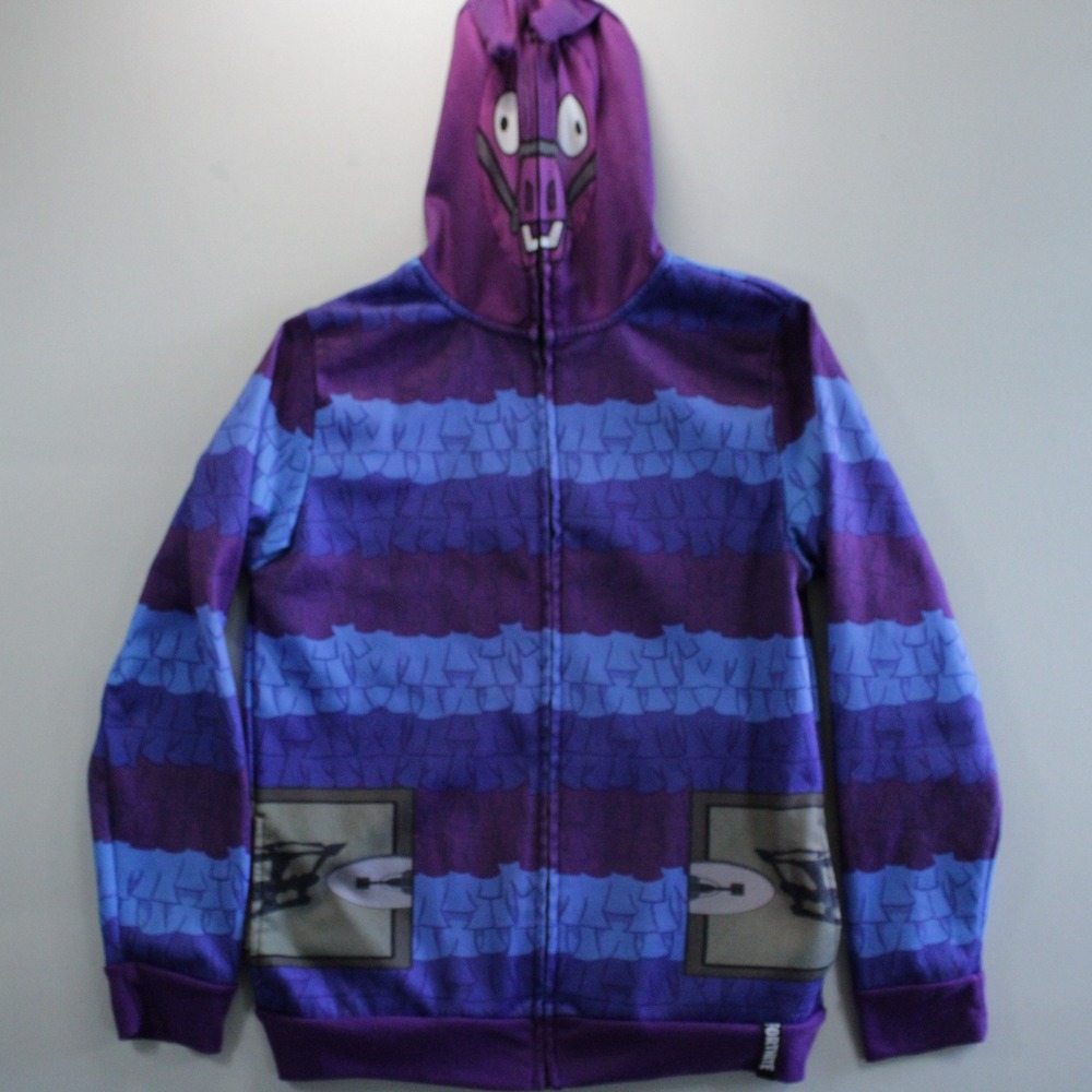 Fortnite Loot Llama Zip Up Hoodie Kids XXL Purple Blue Fleece Lined Sweatshirt